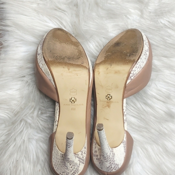 Ann Taylor 2 tone platform pumps 8.5 snakeskin tan D'Orsay - Picture 7 of 8